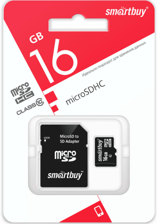  micro SDHC карта памяти Smartbuy 16GB Сlass 10 LE (с адаптером SD)