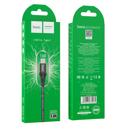  Usb Кабель-зарядка Type-C Hoco X50 Excellent 3A 1м в тканевой оплётке чёрный