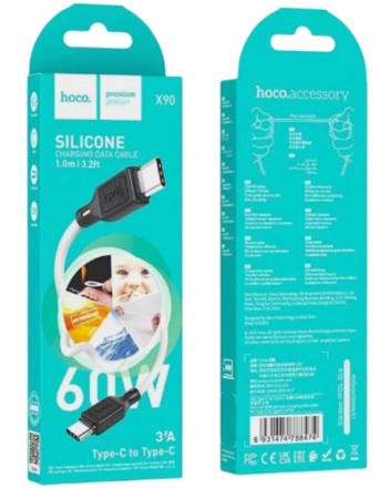  Usb Кабель-зарядка Type-C на Type-C Hoco X90 3A 1м в тканевой оплетке белый