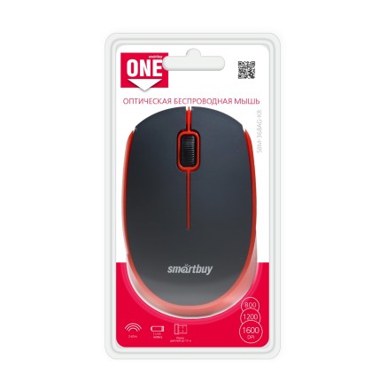  Мышь беспроводная Smartbuy ONE 368AG USB/DPI 800-1200-1600/3 кнопки/1AA (SBM-368AG-KR) черно-красная