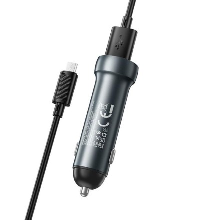  Автомобильное заряд. устр. Hoco Z54 с шнуром Micro 2USB 15W серый