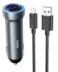 Автомобильное заряд. устр. Hoco Z54 с шнуром Micro 2USB 15W серый