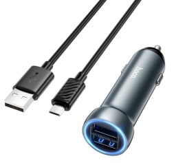 Автомобильное заряд. устр. Hoco Z54 с шнуром Micro 2USB 15W серый