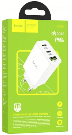  Сетевое зар. устр. Hoco C99A 1USB/2C 20W белое