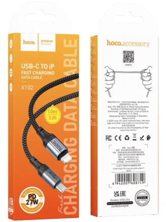  Usb Кабель-зарядка Type-C на Lightning Hoco X102 1м 27W черный