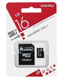 micro SDHC карта памяти Smartbuy 16GB Сlass 10 UHS-I (с адаптером SD)