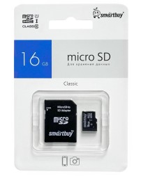 micro SDHC карта памяти Smartbuy 16GB Сlass 10 UHS-I (с адаптером SD)