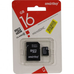 micro SDHC карта памяти Smartbuy 16GB Сlass 10 UHS-I (с адаптером SD)