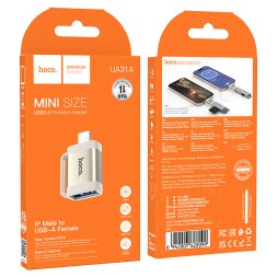 Переходник Hoco UA31A Lightning (папа) на USB (мама) серый