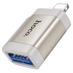 Переходник Hoco UA31A Lightning (папа) на USB (мама) серый