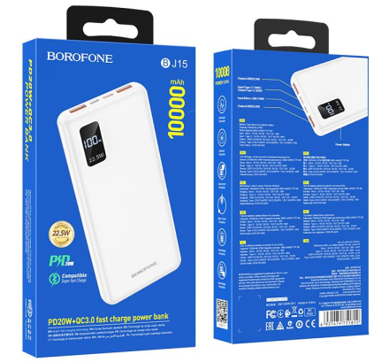 Powerbank Hoco J69 10000mAh 2USB/1C PD3.0/QC3.0 3A 18W/18W с дисплеем белый