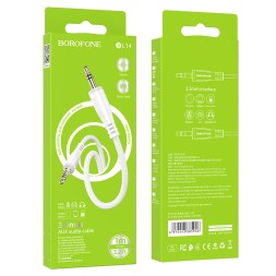 Аудиокабель AUX 3.5мм Borofone BL14 1м тканевой оплётке бело-серый