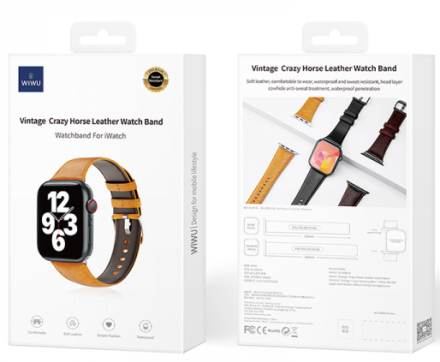  Кожаный ремешок Wiwu Vintage Crazy Horse Watch Band для Apple Watch 42/44/45/49mm коричневый