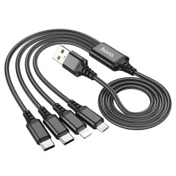 Usb Кабель-зарядка Hoco X76 4в1 Micro/Lightning/ 2 Type-C 1м черный