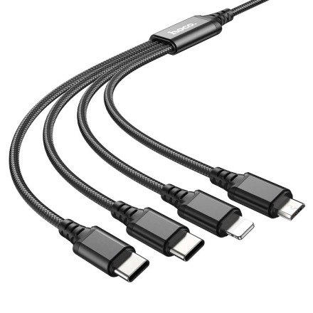  Usb Кабель-зарядка Hoco X76 4в1 Micro/Lightning/ 2 Type-C 1м черный