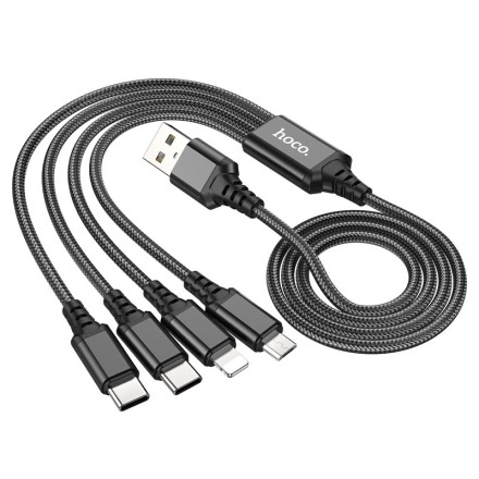  Usb Кабель-зарядка Hoco X76 4в1 Micro/Lightning/ 2 Type-C 1м черный