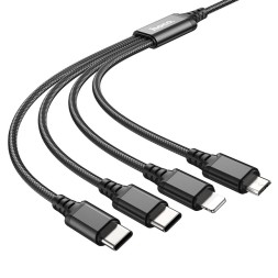 Usb Кабель-зарядка Hoco X76 4в1 Micro/Lightning/ 2 Type-C 1м черный