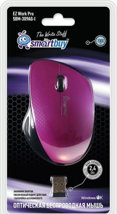 Мышь беспроводная Smartbuy 309AG USB/DPI 1000/3 кнопки/1AA розовый/черный (SBM-309AG-I)