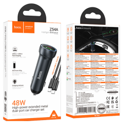 Автомобильное заряд. устр. Hoco Z54A с шнуром Type-C на Type-C 1USB/1C 18W/30W серый