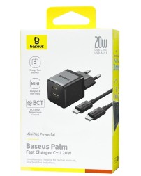 Сетевое зар. устр. Baseus Palm Fast Charger 1USB/1C 20W кабель T-C на T-C (P10111608113-01) черное