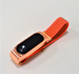 Ремешок для Xiaomi Mi Band 2 ткань липучка, металлический корпус, светло-оранжевый