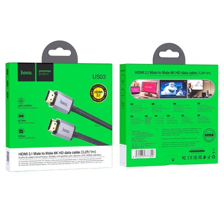  Кабель HDMI - HDMI v2.1 Hoco US03 8K/60Hz 1м черный