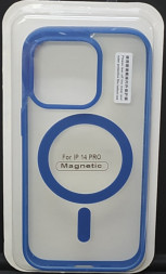 Накладка для iPhone 14 Pro 6.1&quot; Magsafe силикон прозрачный бока синяя
