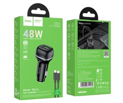 Автомобильное заряд. устр. Hoco Z58A с шнуром Type-C на Type-C 1USB/1C 18W/30W серый