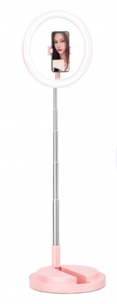 Светодиодная кольцевая лампа для селфи + штатив Usams US-ZB120ZJ03 12см розовая