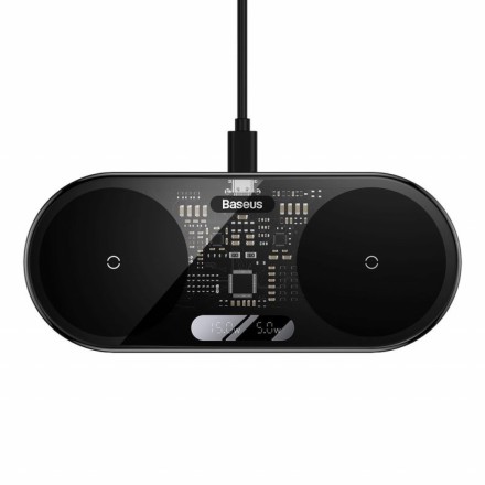  Беспроводное зарядное устройство Baseus LED Display 2in1 для Phone/Pods WXSX010101 черное