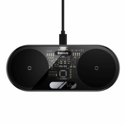 Беспроводное зарядное устройство Baseus LED Display 2in1 для Phone/Pods WXSX010101 черное