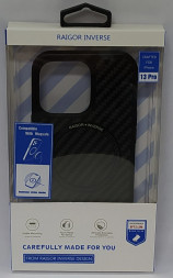Накладка для i-Phone 13 Pro Raigor MagSafe пластик под карбон чёрная