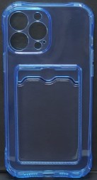 Чехол-накладка силикон с карманом под карту i-Phone 12 Pro Max 6.7&quot; прозрачная синяя