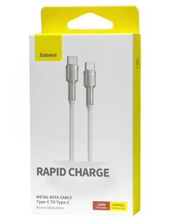  Кабель-зарядка Type-C на Type-C Baseus Cafule Metal 100W 2м (CATJK-D02) белый