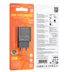 Сетевое зар. устр. Borofone BA88A 1USB/1C 20W QC3.0 черное
