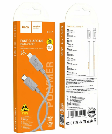  Usb Кабель-зарядка Type-C на Lightning Hoco X107 1м 27W серый