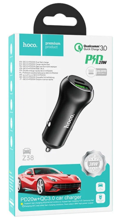  Автомобильное заряд. устр. Hoco Z38 1USB/1C 3A 38W QC3.0 черное