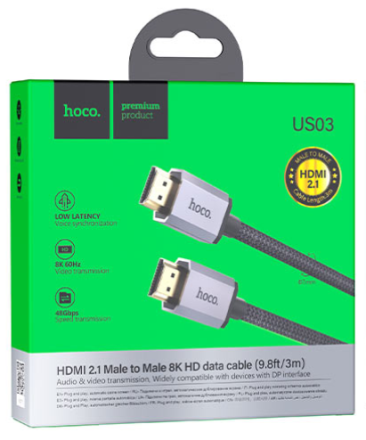  Кабель HDMI - HDMI v2.0 Hoco US03 4K/60Hz 3м черный