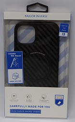 Накладка для i-Phone 13 Raigor MagSafe пластик под карбон чёрная