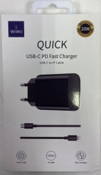 Сетевое зар. устр. WIWU Quick Wi-U001 с шнуром Type-C на Lightning 1C 20W черное