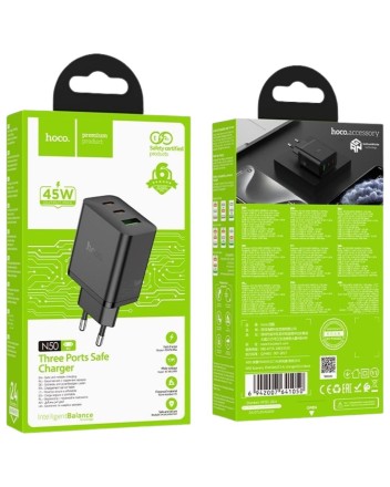  Сетевое зар. устр. Hoco N50 1USB/2С 45W черное