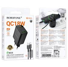 Сетевое зар. устр. Borofone BA95A с шнуром Type-C 1USB QC3.0 3A LED черное