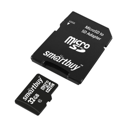  micro SDHC карта памяти Smartbuy 32GB Class 10 (с адаптером SD)