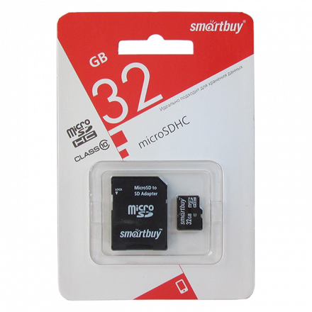 micro SDHC карта памяти Smartbuy 32GB Class 10 (с адаптером SD)