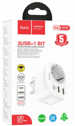 Сетевой фильтр HOCO NS3 1 розетка + 3 USB 16A белый