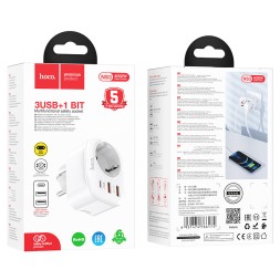 Сетевой фильтр HOCO NS3 1 розетка + 3 USB 16A белый