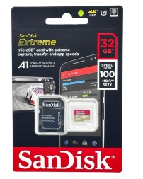 micro SDXC карта памяти SanDisk 32GB Class 10 Extreme UHS-I U3 100MB/s с адапт. (SDSQXAF-032G-GN6MA)