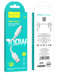 Usb Кабель-зарядка Type-C Hoco X96 100W 6A 1м силиконовый белый