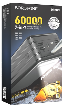  Powerbank Borofone DBT09 60000mAh 4USB/Type-C/ с дисплеем черный
