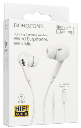  Стереонаушники Borofone BM30 Pro Lightning 1.2м белые
